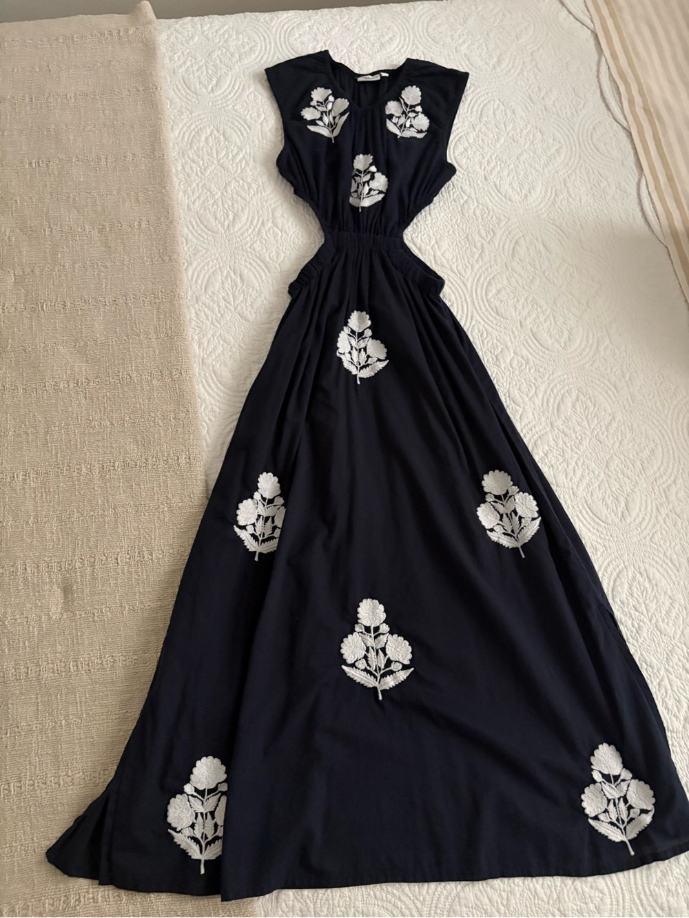 Chakeris Ansley Navy with White Maxi Dress with White Floral Embroidery